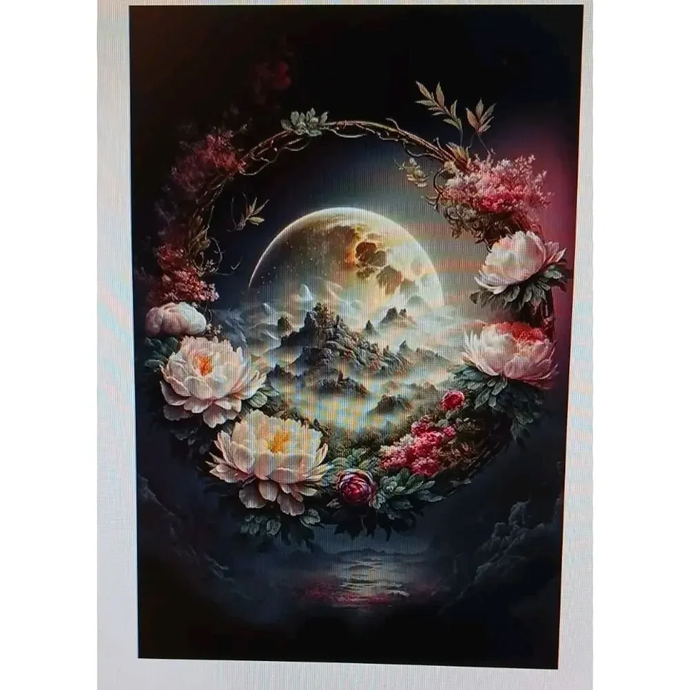5D Diamond Painting Kit Flowers Mountains Moon Round Full Drill 30cm x 40cm NEW